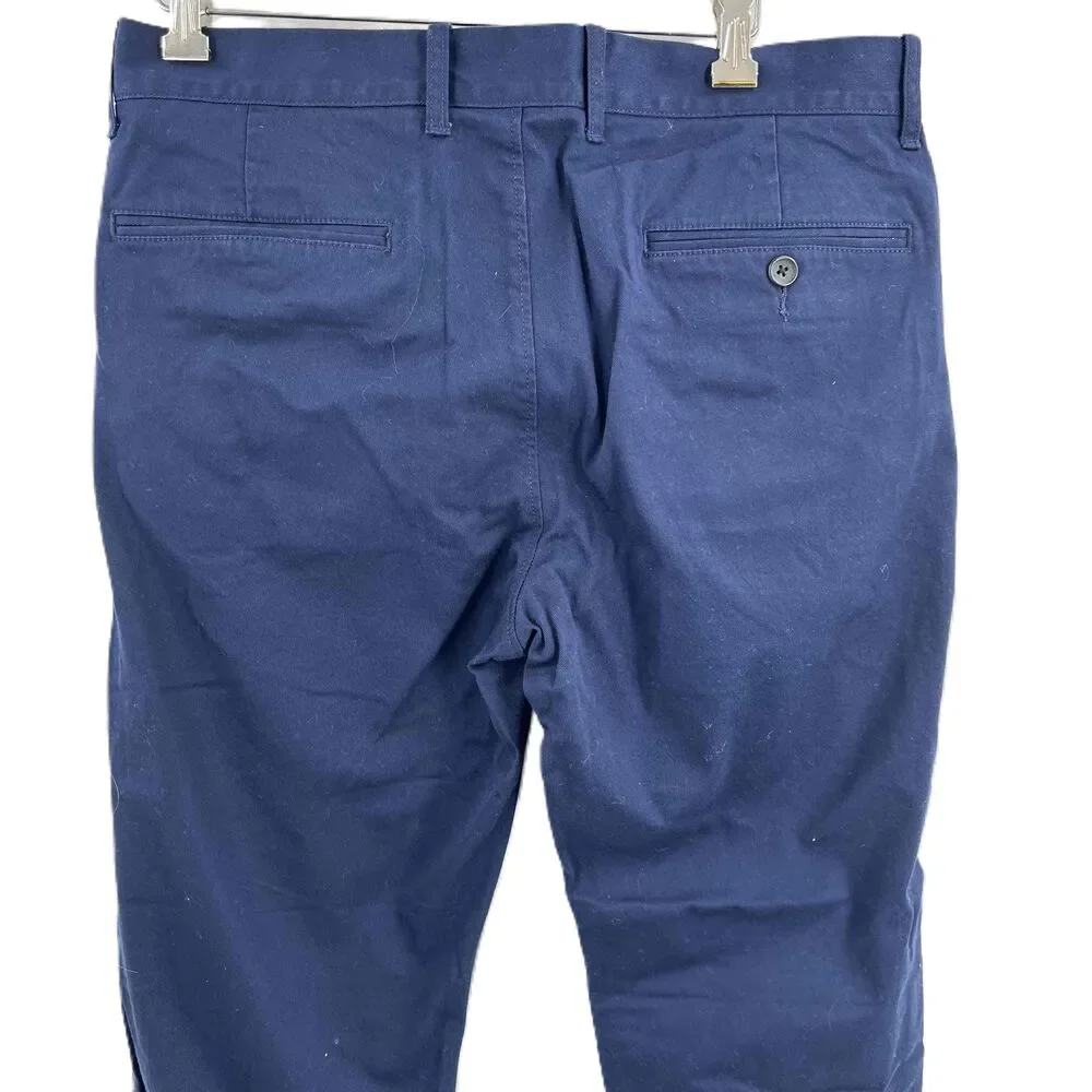 J.Crew Navy Straight Flex Chino Pants‎ Mens Button Closure Cotton Blend W32 L30